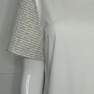 J Crew Factory Women's Top Medium Snow Ivory Cream w/ Gold Tweed Short Sleeve